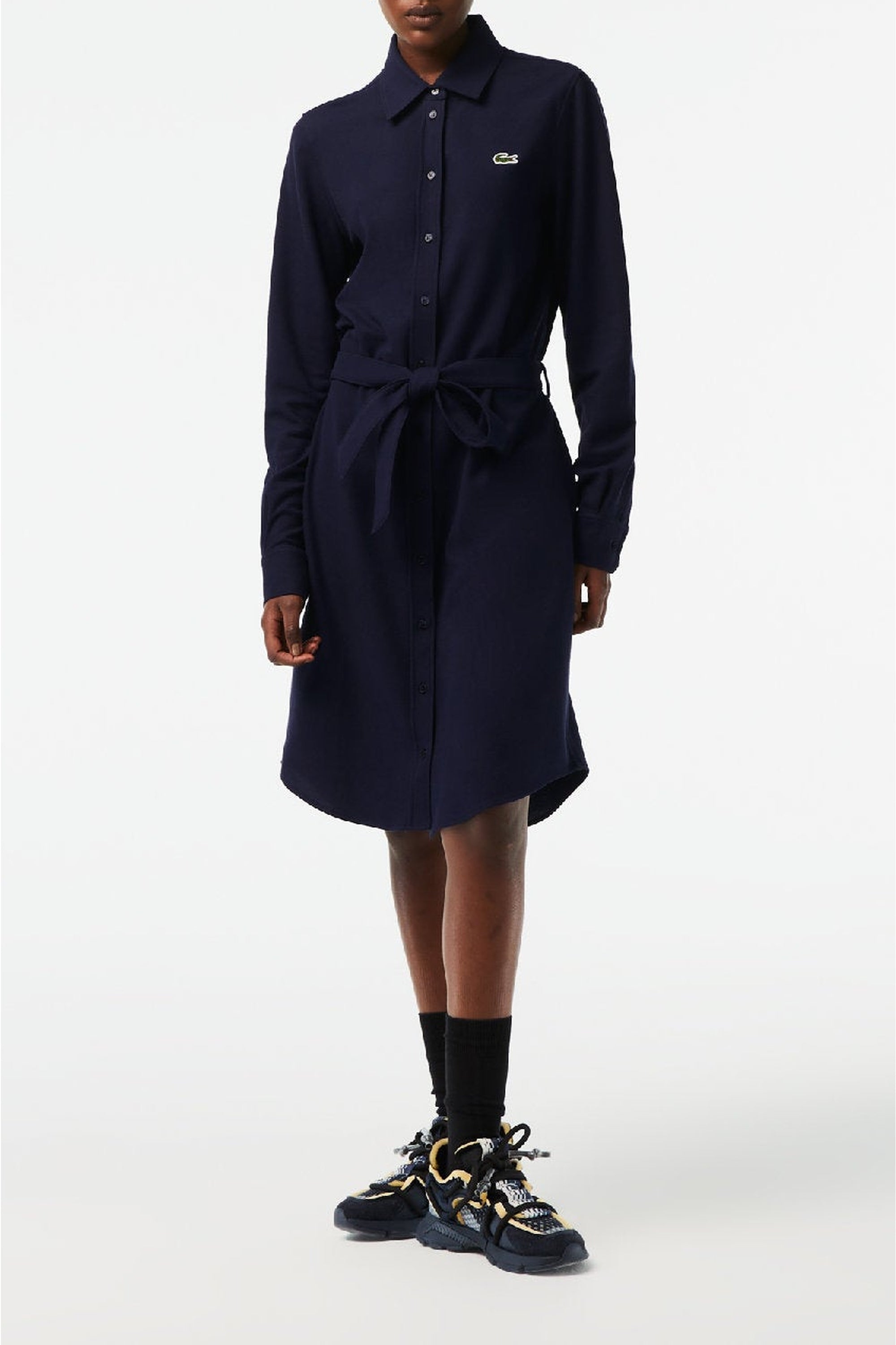 Robe polo avec taille ajustable en piqué - Marine