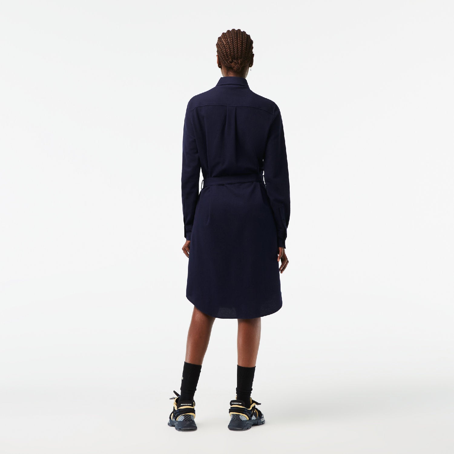 Robe polo avec taille ajustable en piqué - Marine