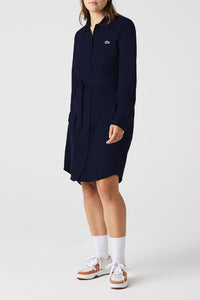 Robe polo avec taille ajustable en piqué - Marine