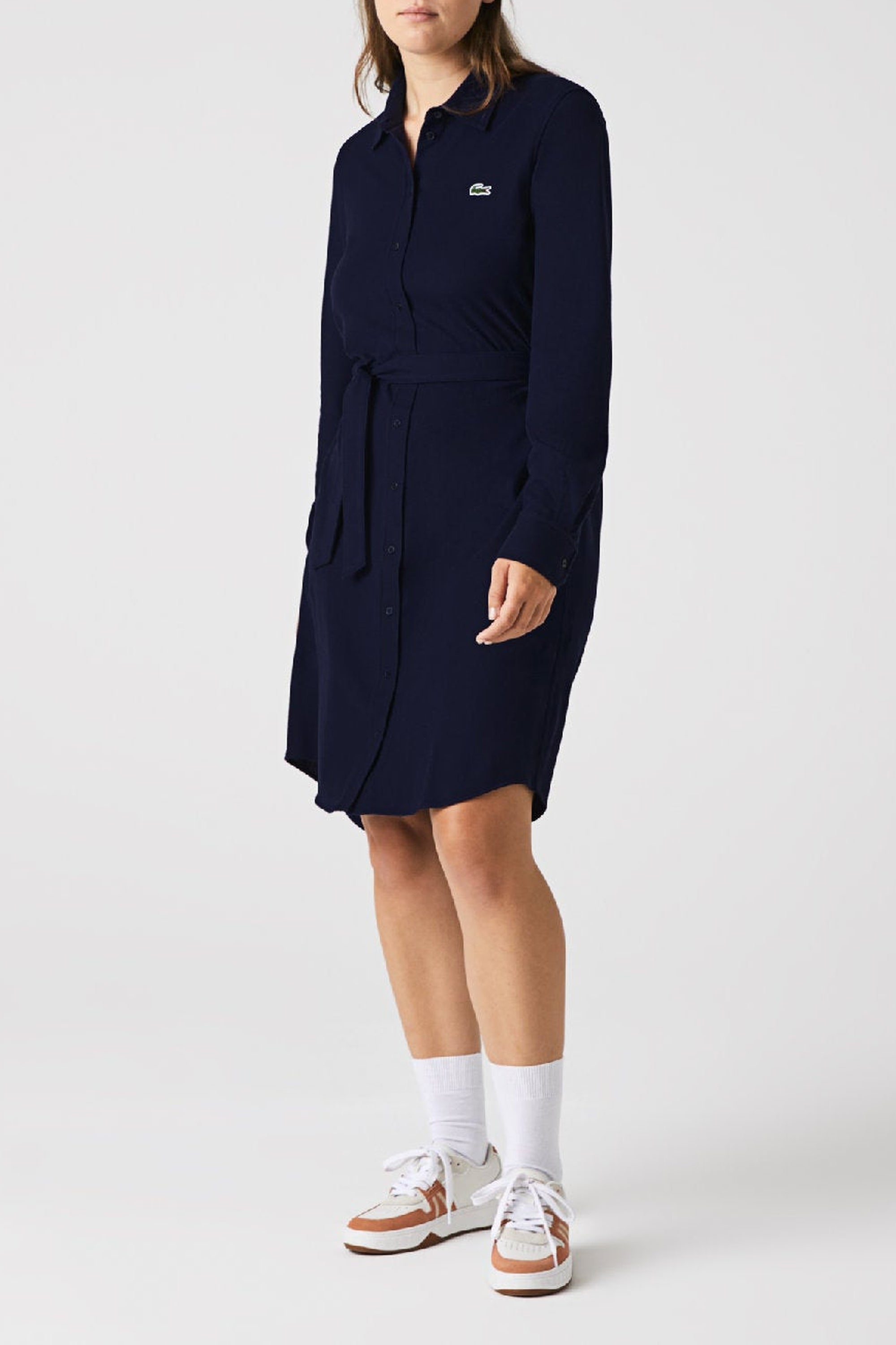 Robe polo avec taille ajustable en piqué - Marine