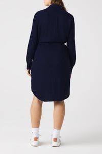 Robe polo avec taille ajustable en piqué - Marine