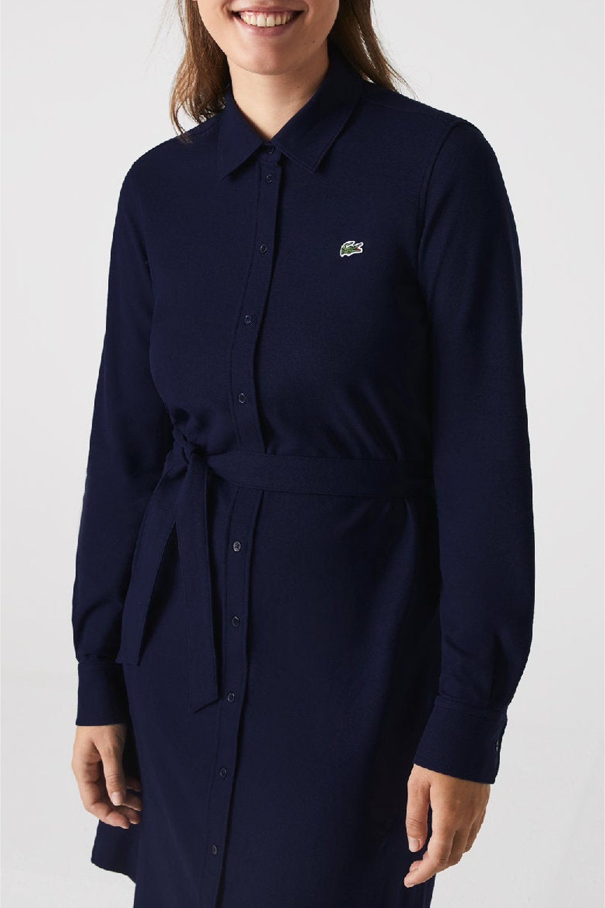 Robe polo avec taille ajustable en piqué - Marine