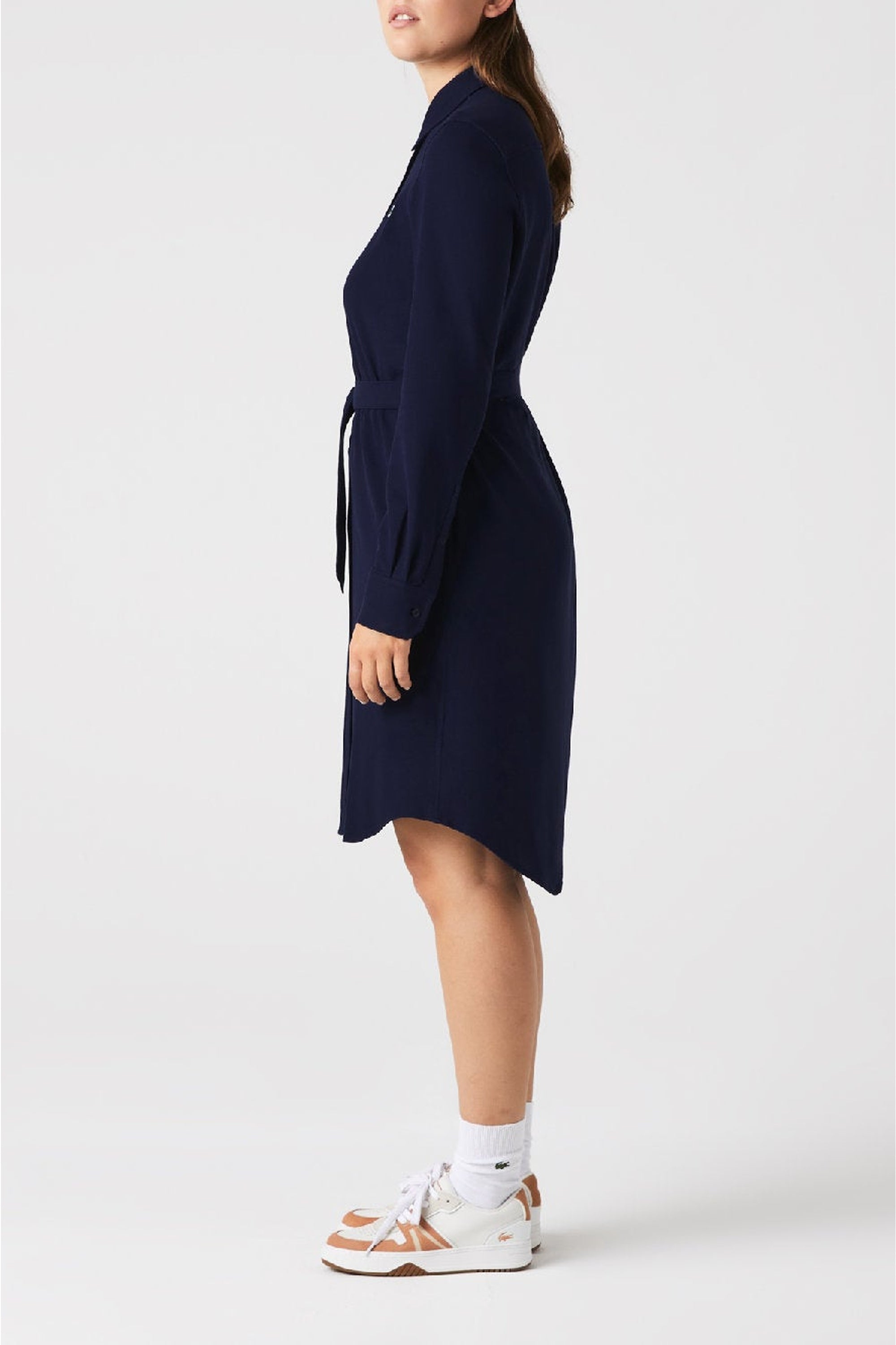 Robe polo avec taille ajustable en piqué - Marine