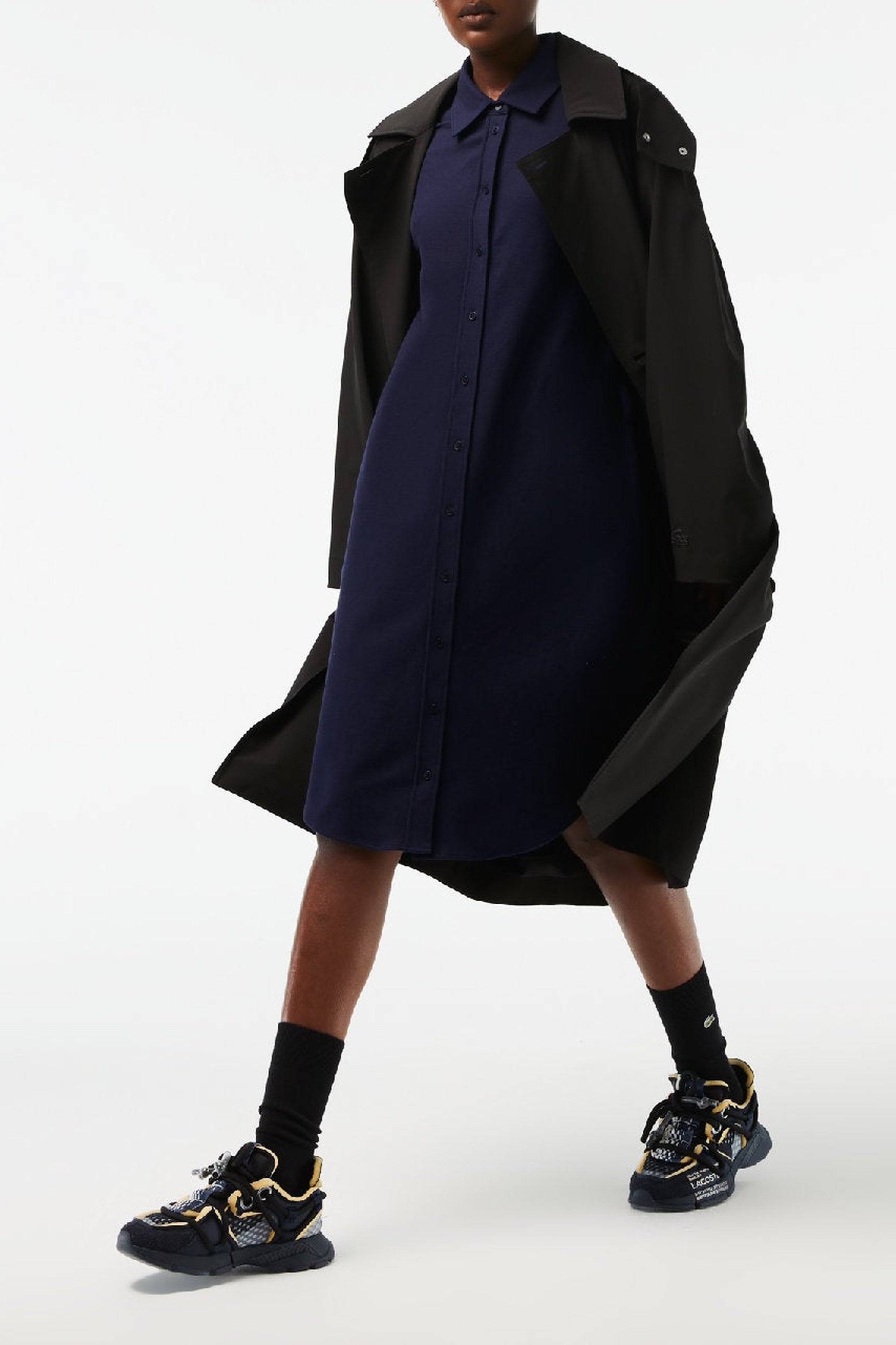 Robe polo avec taille ajustable en piqué - Marine