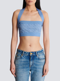 Top dos-nu en maille à monogramme pb labyrinthe - Bleu & Bleu Brillant