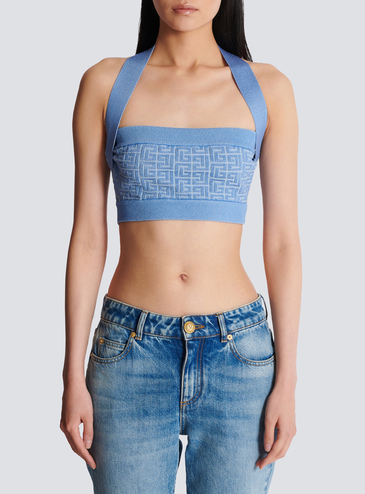 Top dos-nu en maille à monogramme pb labyrinthe - Bleu & Bleu Brillant