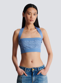 Top dos-nu en maille à monogramme pb labyrinthe - Bleu & Bleu Brillant