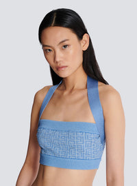 Top dos-nu en maille à monogramme pb labyrinthe - Bleu & Bleu Brillant