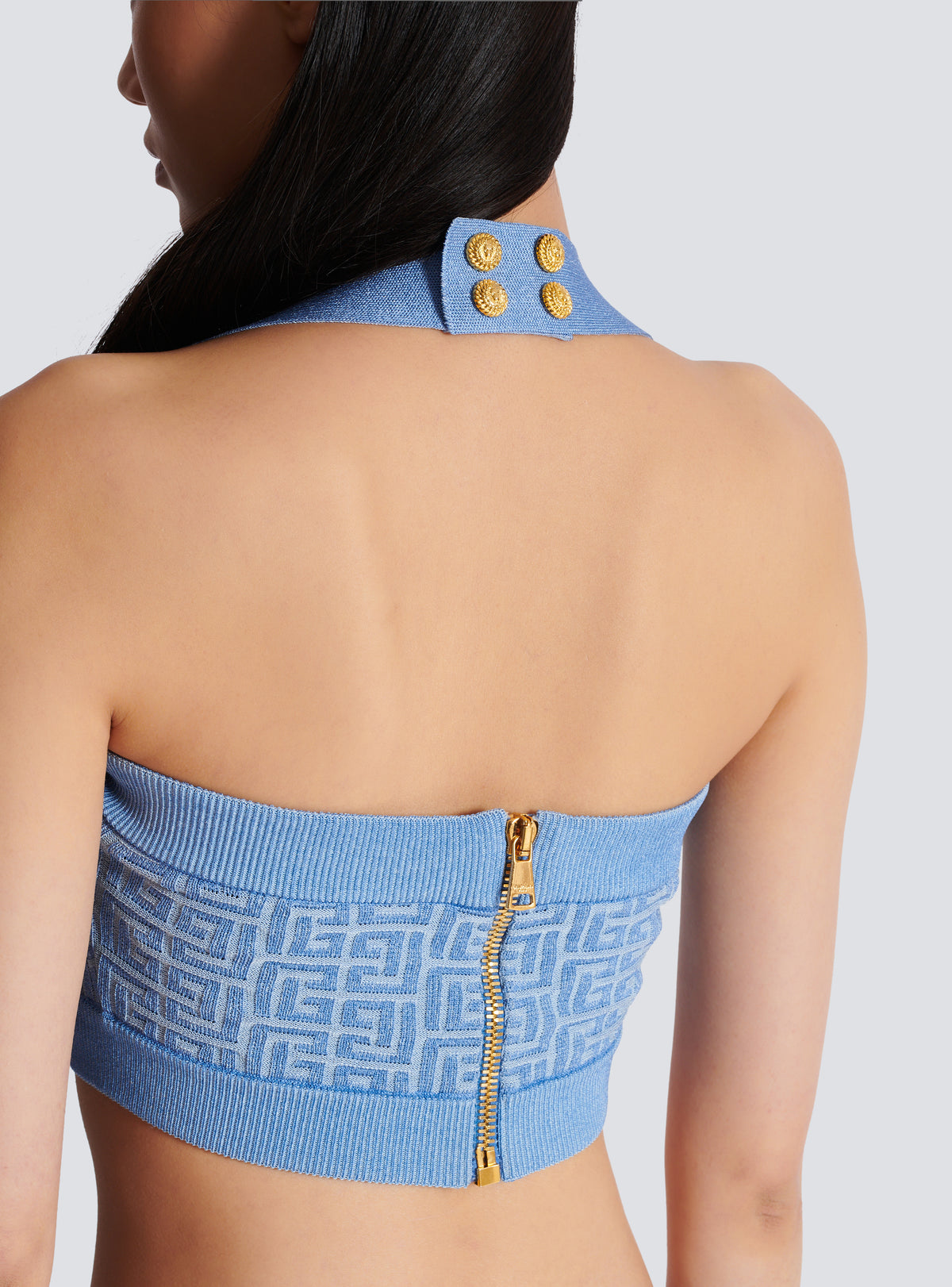 Top dos-nu en maille à monogramme pb labyrinthe - Bleu & Bleu Brillant