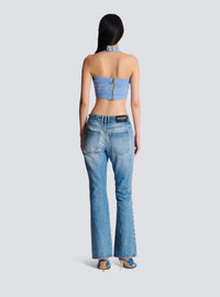 Top dos-nu en maille à monogramme pb labyrinthe - Bleu & Bleu Brillant