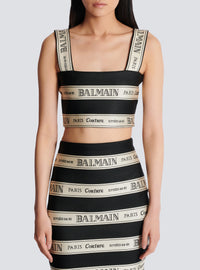 Top court en jacquard à motif ruban balmain - Noir & Beige
