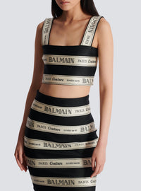Top court en jacquard - Noir & Beige