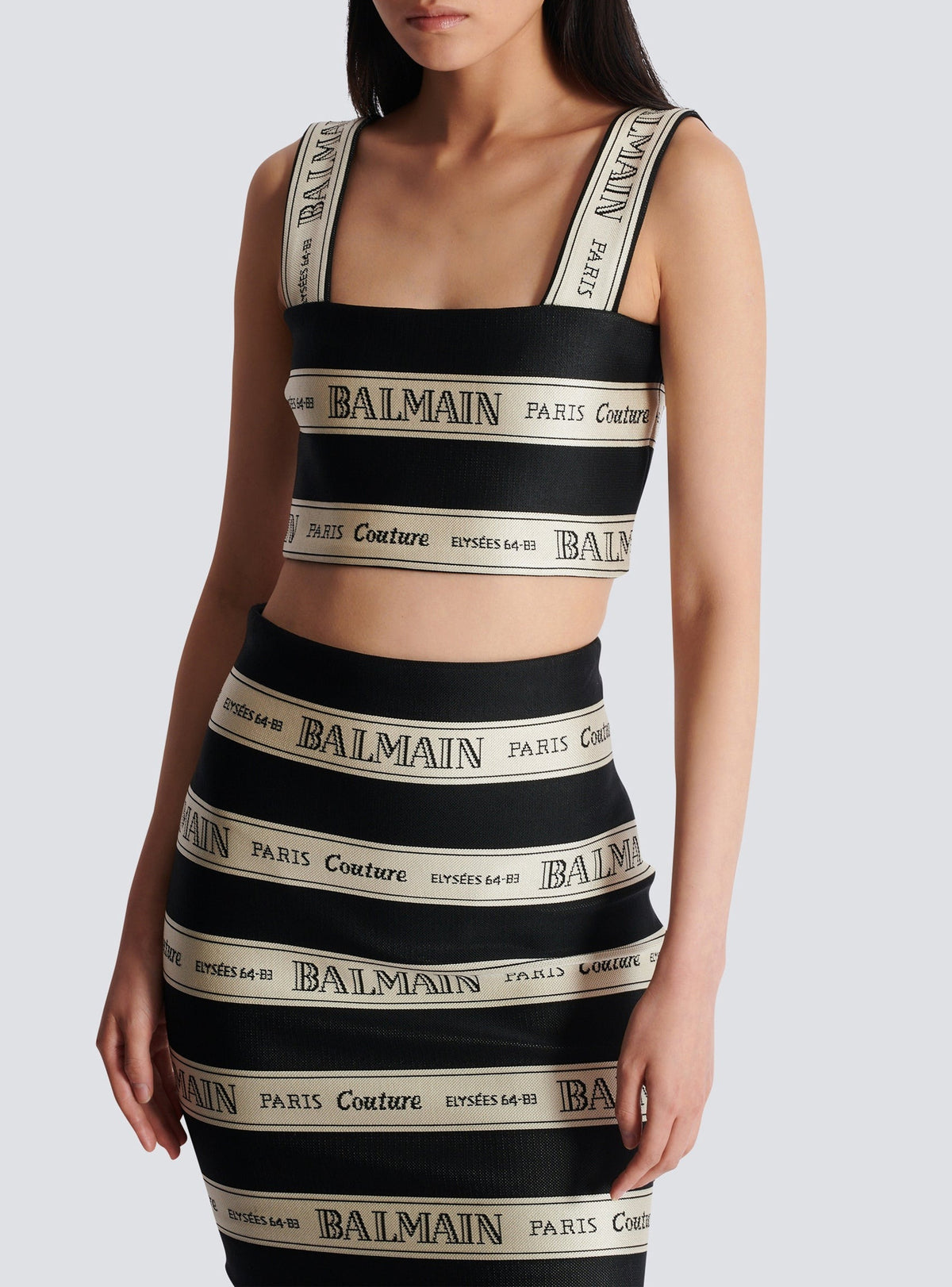 Top court en jacquard - Noir & Beige