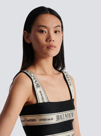 Top court en jacquard à motif ruban balmain - Noir & Beige