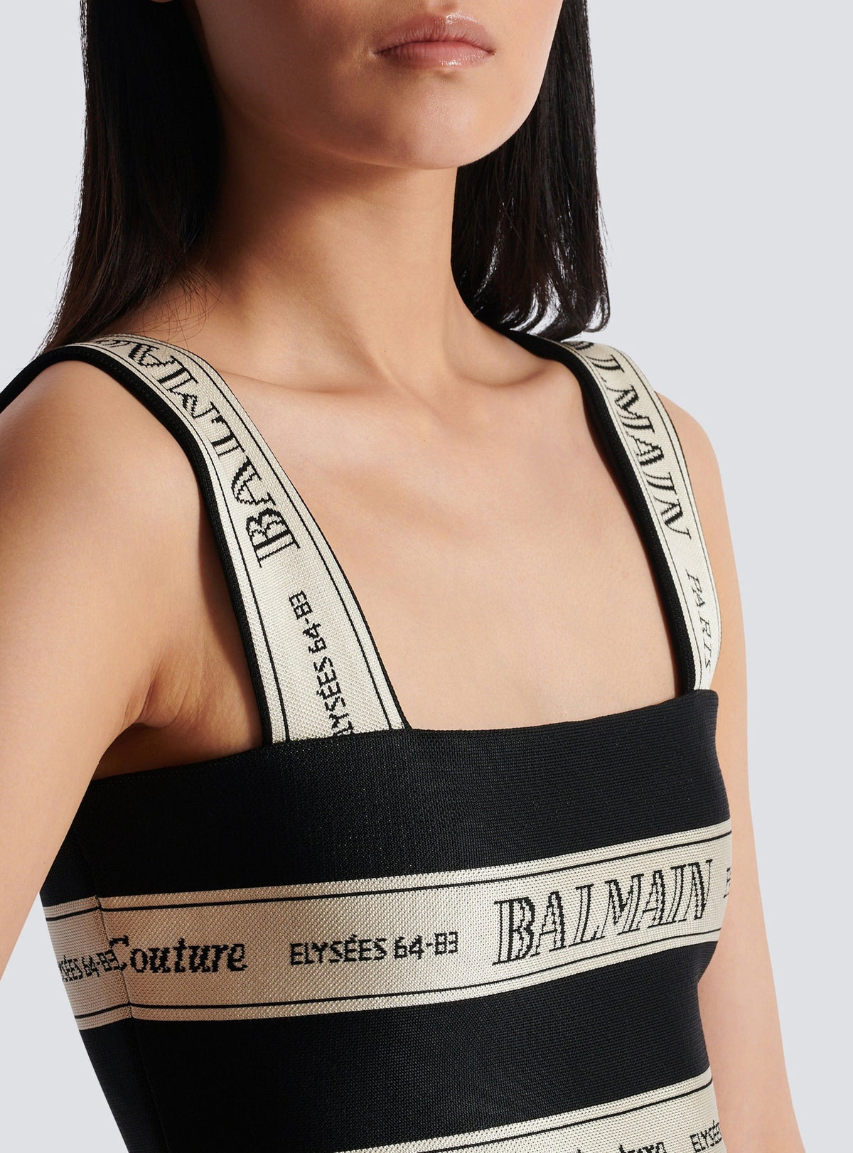 Top court en jacquard - Noir & Beige