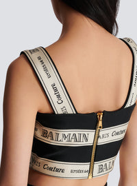 Top court en jacquard à motif ruban balmain - Noir & Beige