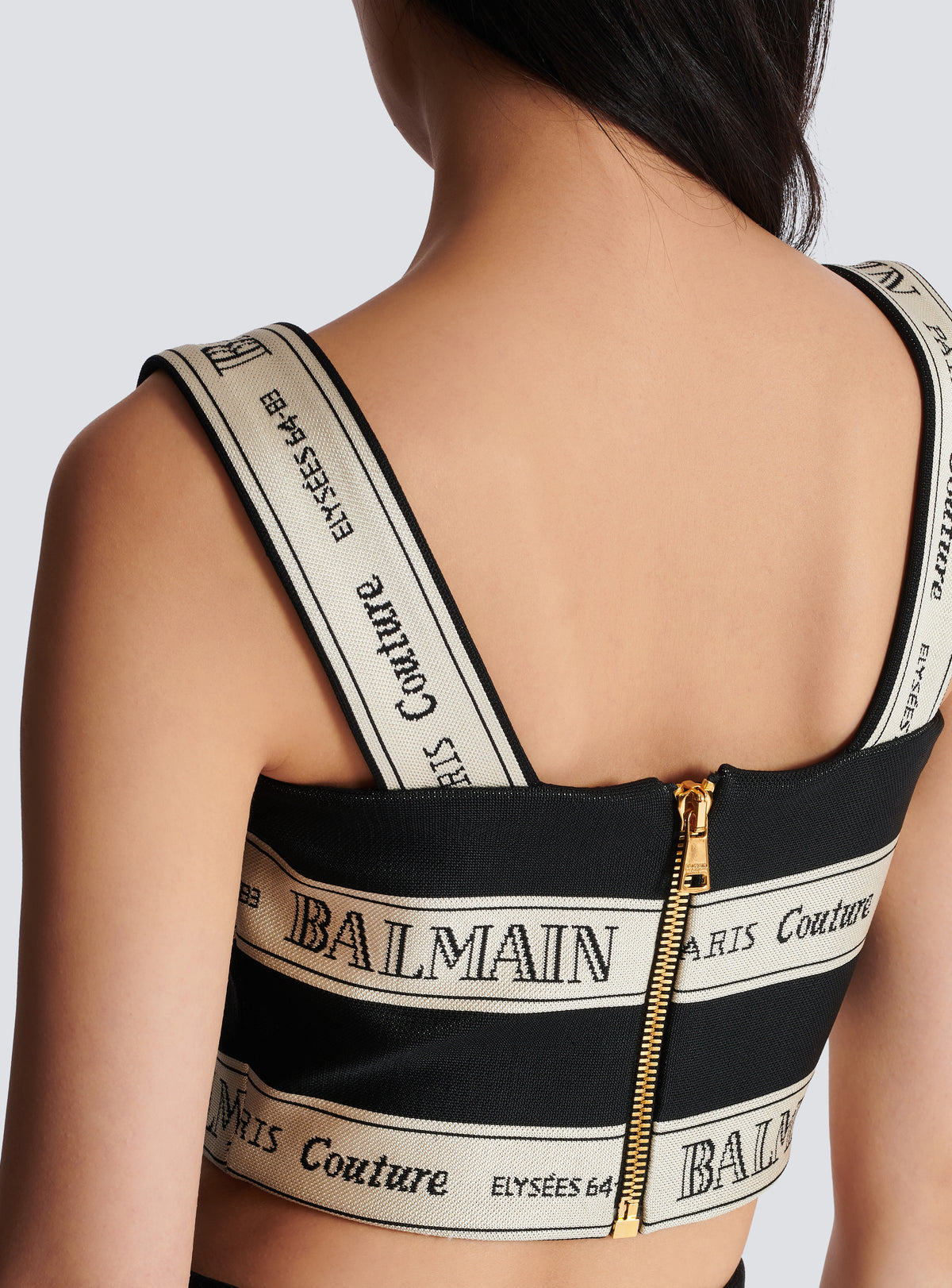 Top court en jacquard à motif ruban balmain - Noir & Beige