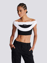 Top court en maille bicolore à double encolure  - Noir & Blanc