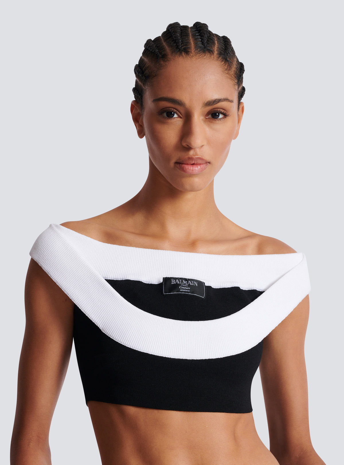 Top court en maille bicolore à double encolure  - Noir & Blanc