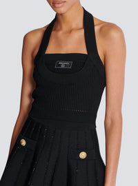 Ribbed knit halter top - Noir