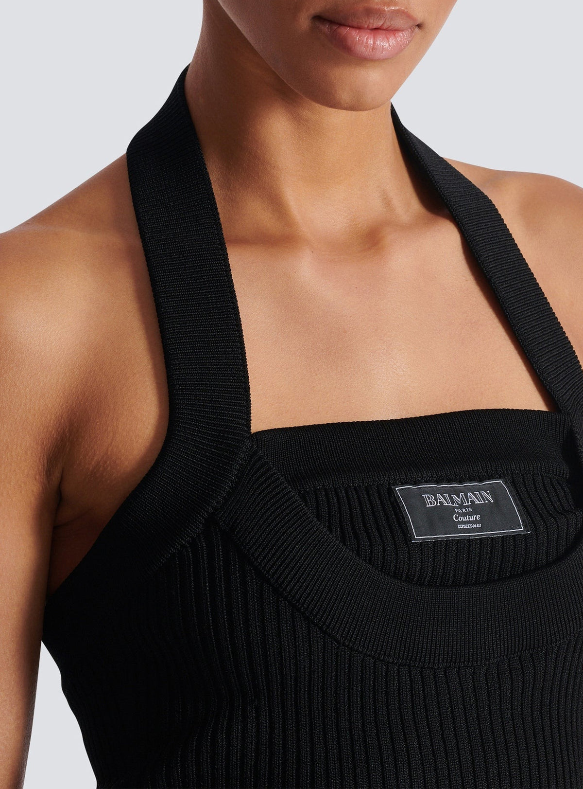 Ribbed knit halter top - Noir