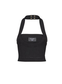 Ribbed knit halter top - Noir
