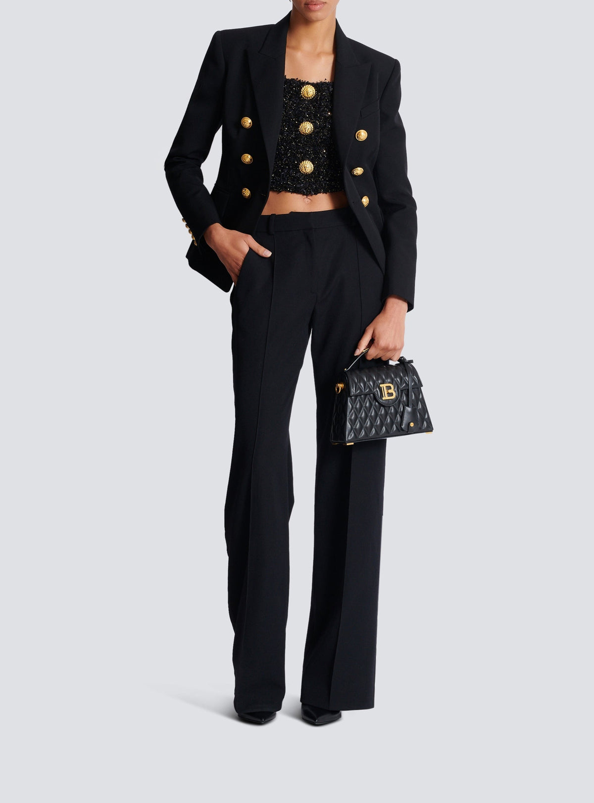Cropped tweed knit top - Noir & Or