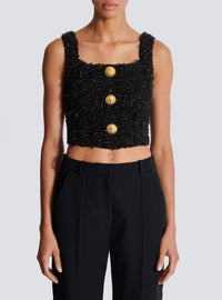 Top court en maille tweed - Noir & Or
