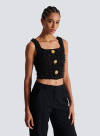 Top court en maille tweed - Noir & Or