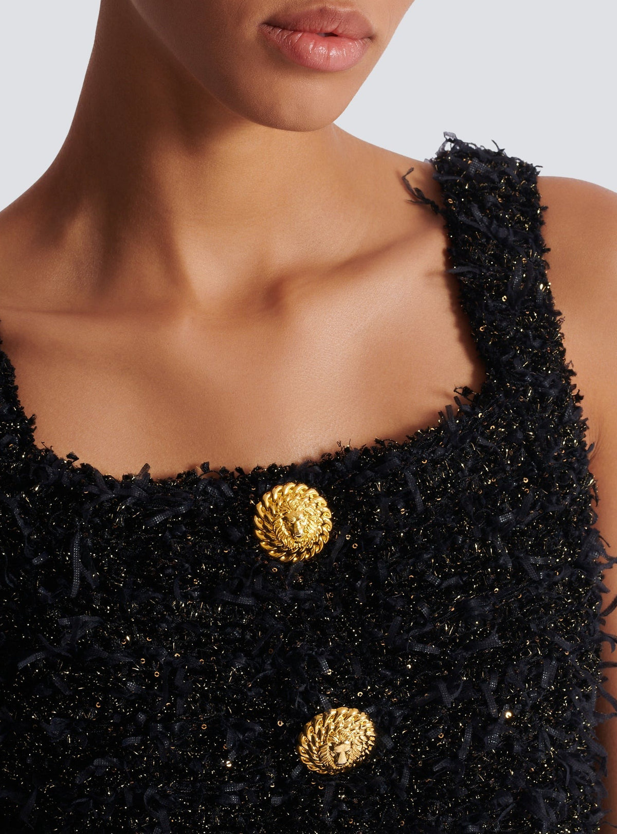 Cropped tweed knit top - Noir & Or