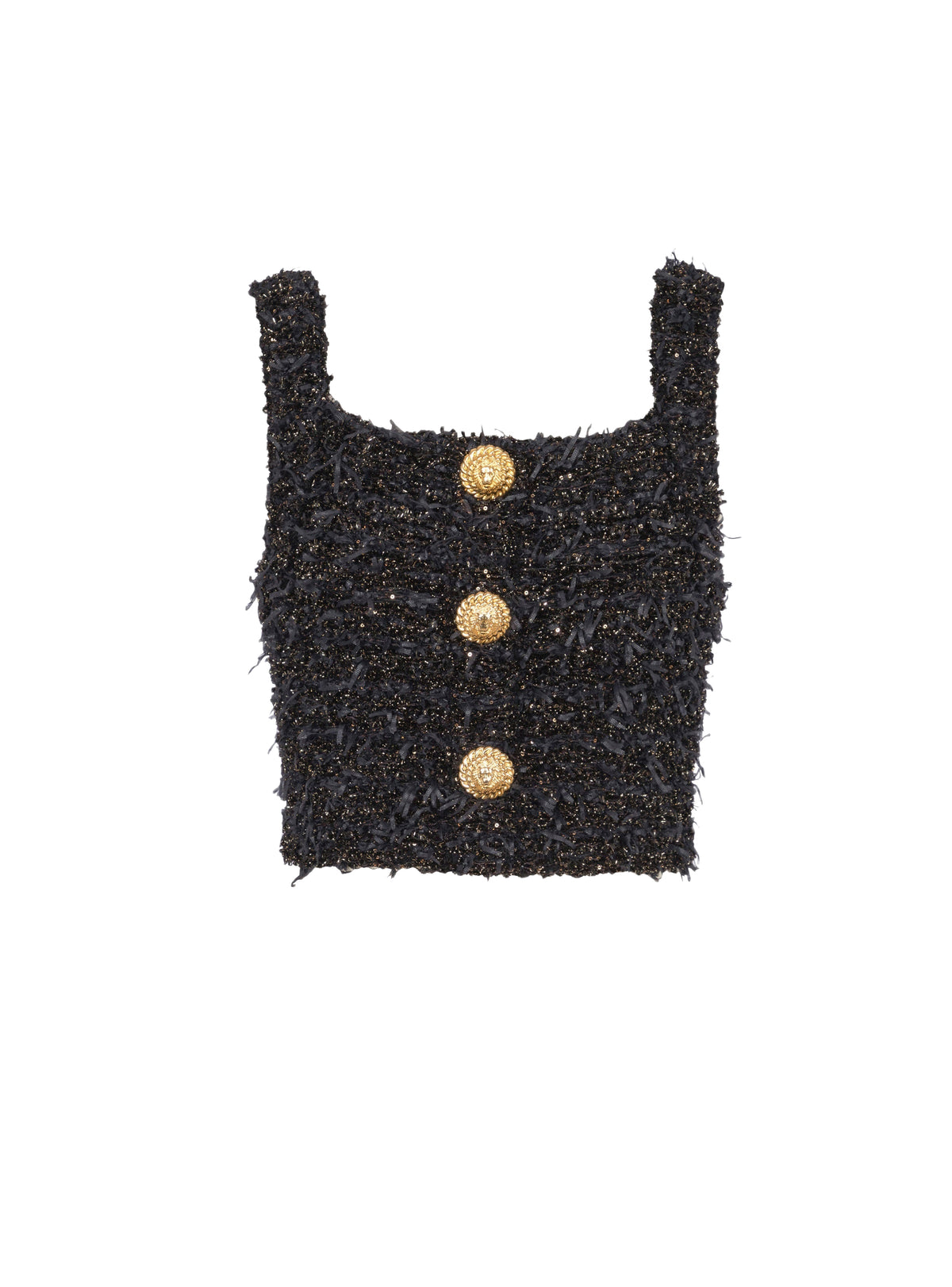 Cropped tweed knit top - Noir & Or