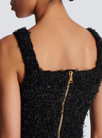 Cropped tweed knit top - Noir & Or