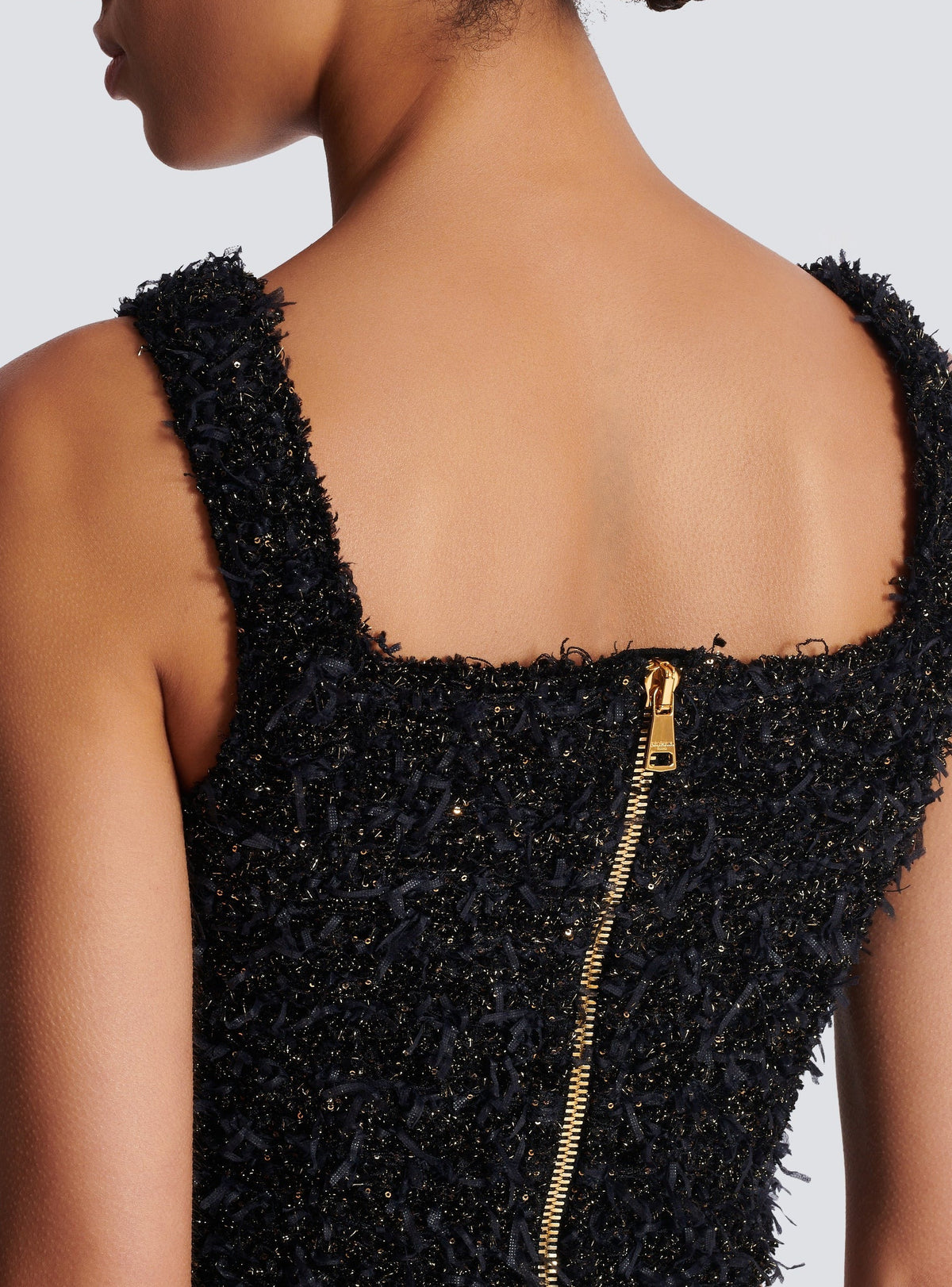 Cropped tweed knit top - Noir & Or