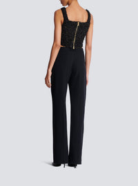 Cropped tweed knit top - Noir & Or