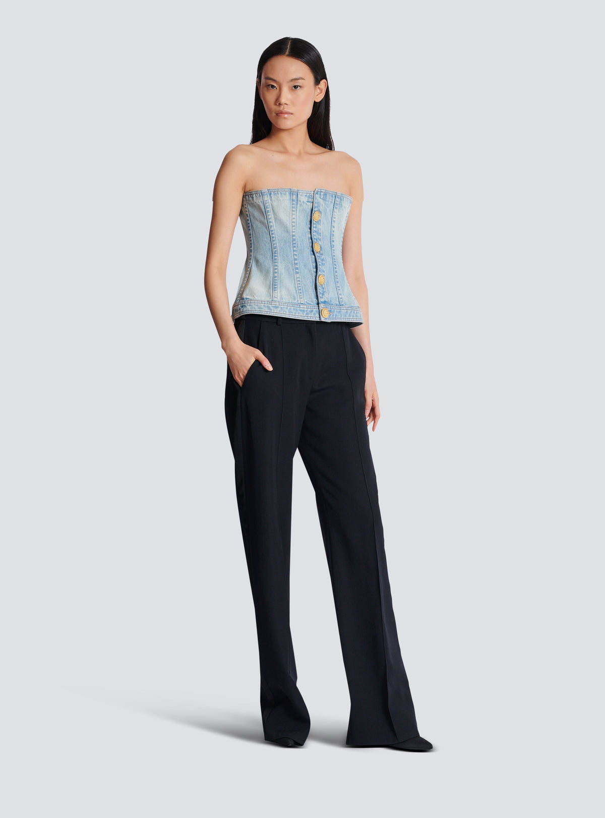 Top corset en denim bleu clair - Bleu Jean Clair