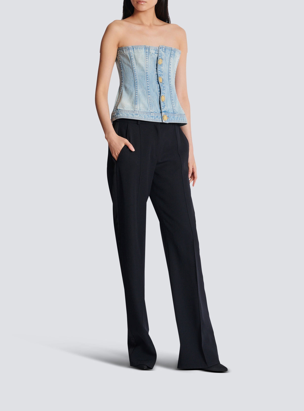 Top corset en denim - Bleu Jean Clair