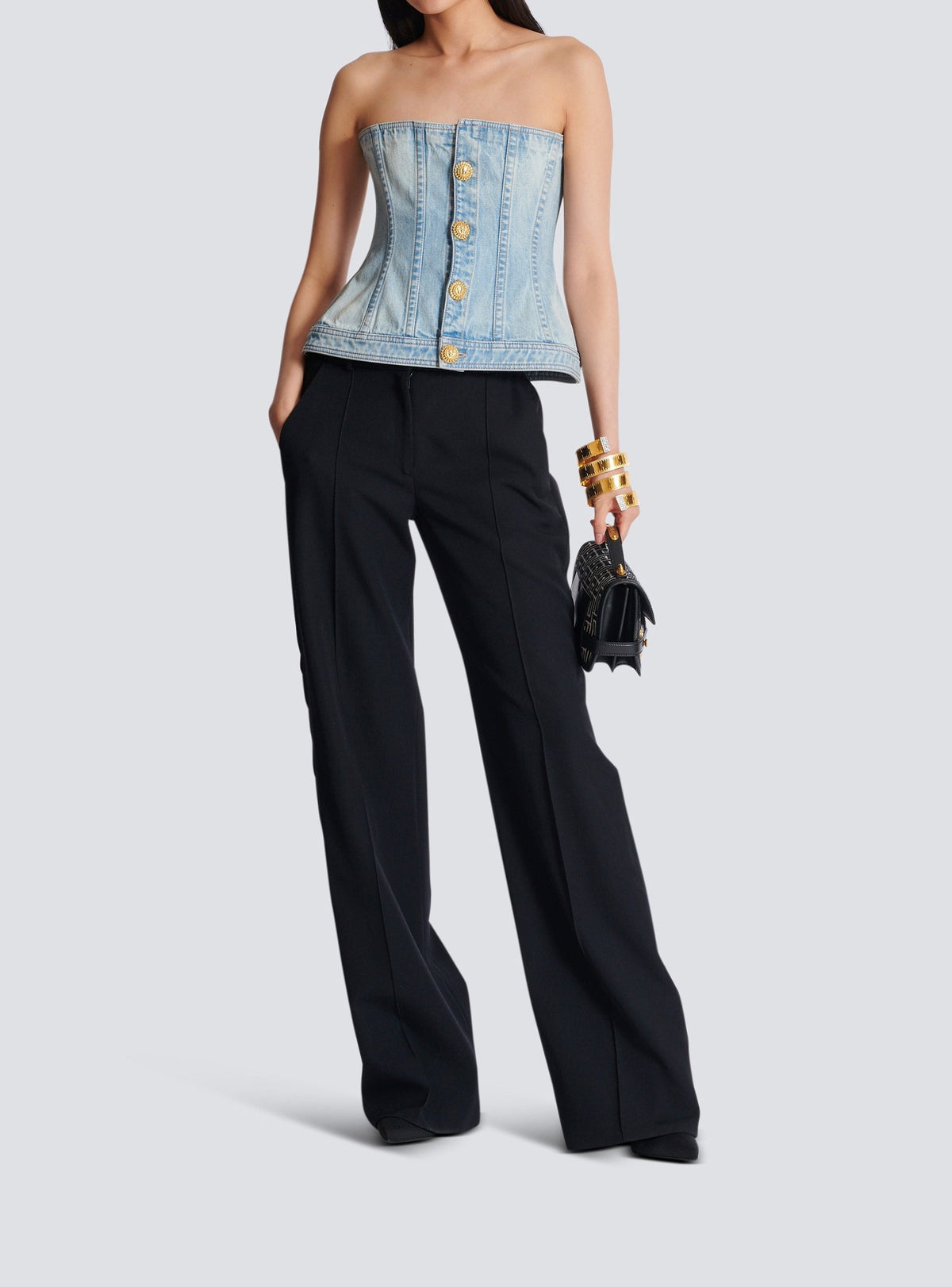 Top corset en denim - Bleu Jean Clair