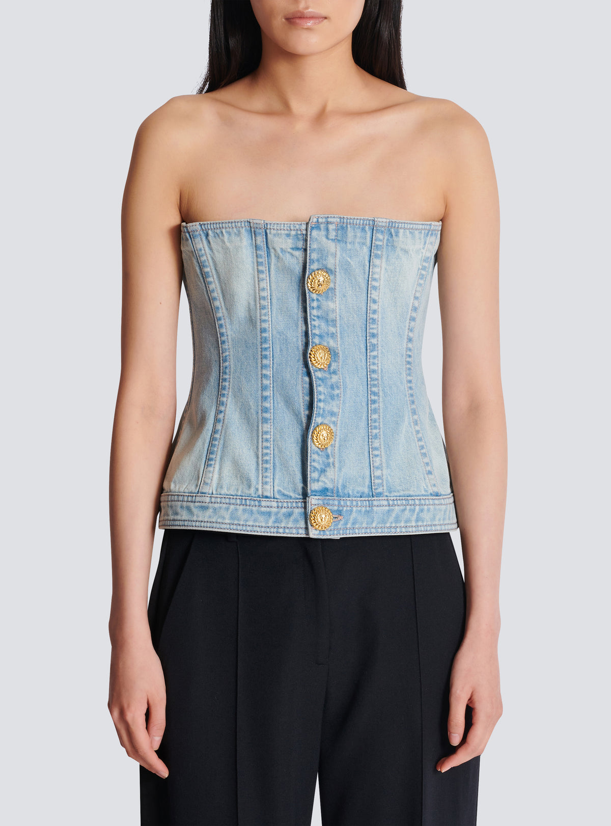 Top corset en denim bleu clair - Bleu Jean Clair