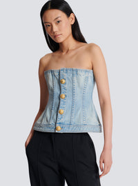 Top corset en denim bleu clair - Bleu Jean Clair