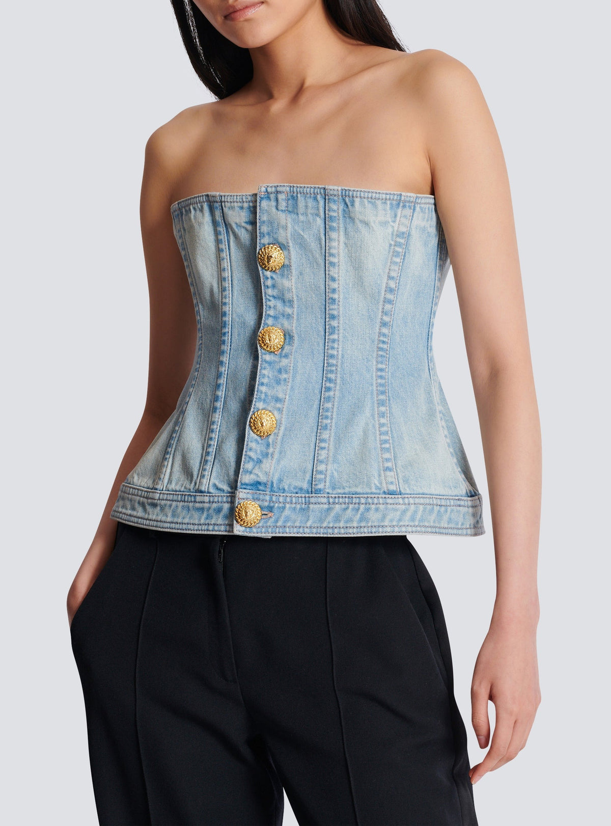 Top corset en denim - Bleu Jean Clair
