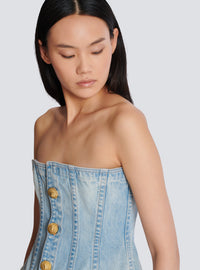 Top corset en denim bleu clair - Bleu Jean Clair