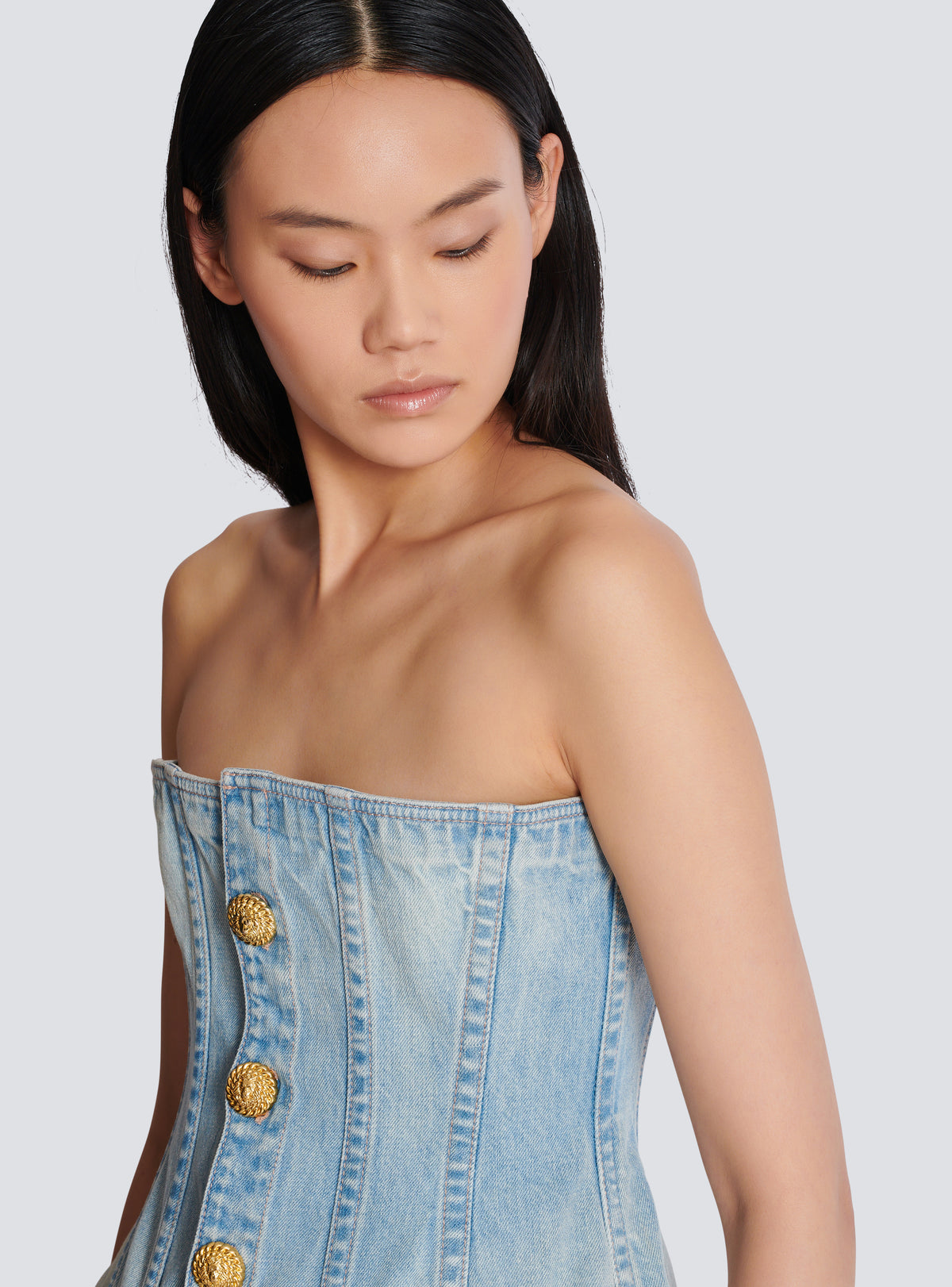 Top corset en denim bleu clair - Bleu Jean Clair