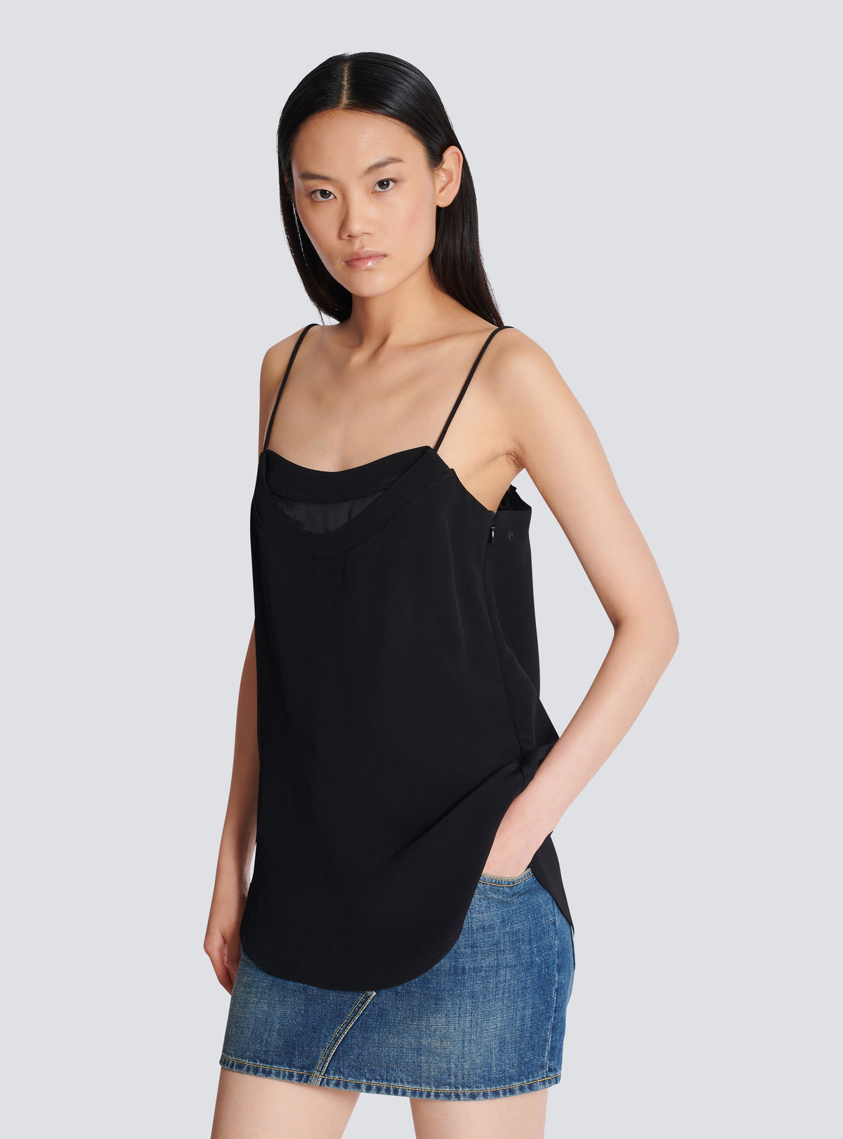 Top en satin - Noir