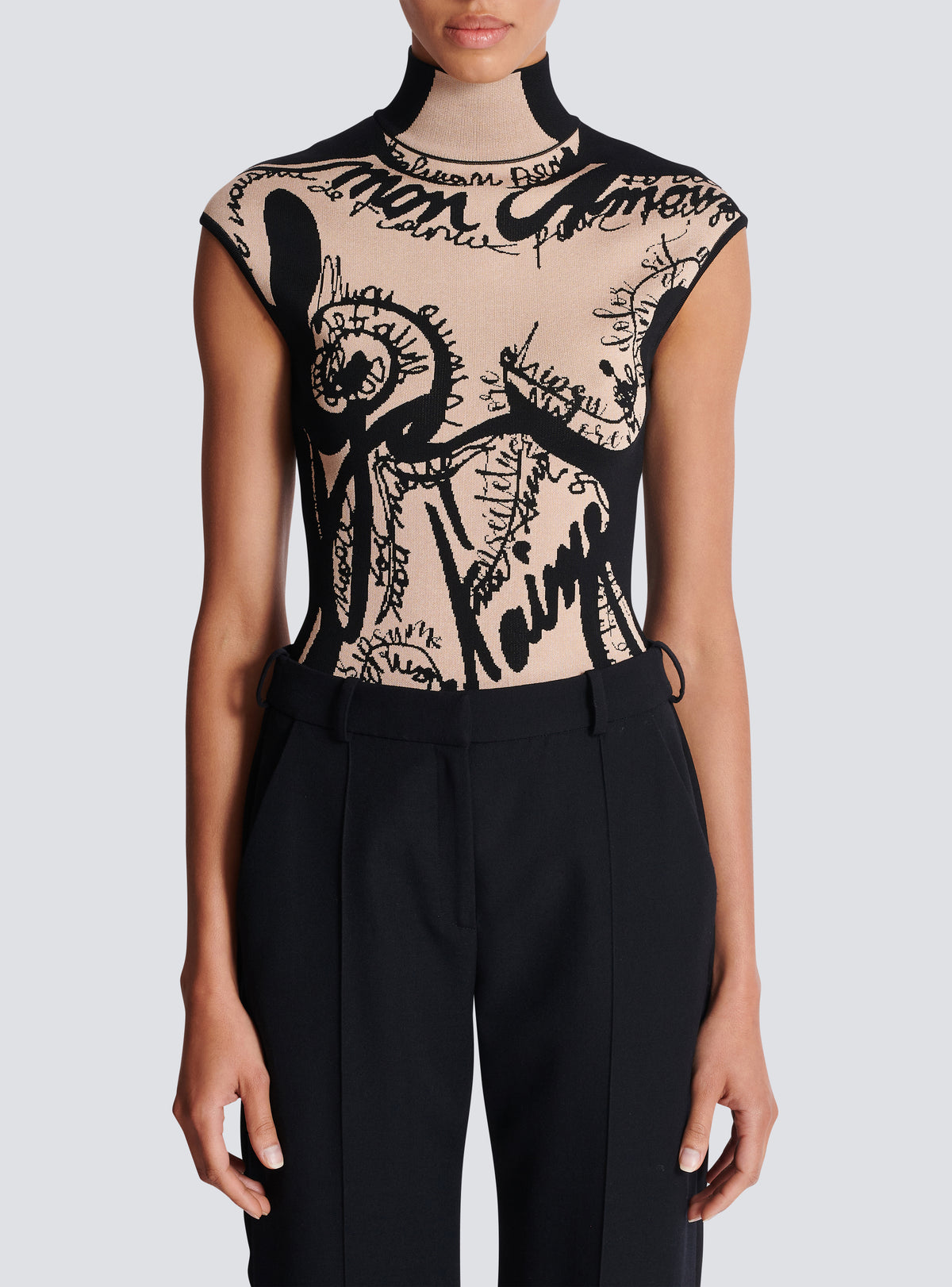 Body en maille jacquard à motif trompe-l’œil corps - Nude & Noir