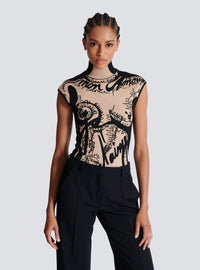 Body en maille jacquard à motif trompe-l’œil corps - Nude & Noir