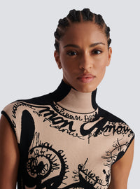 Body en maille jacquard à motif trompe-l’œil corps - Nude & Noir