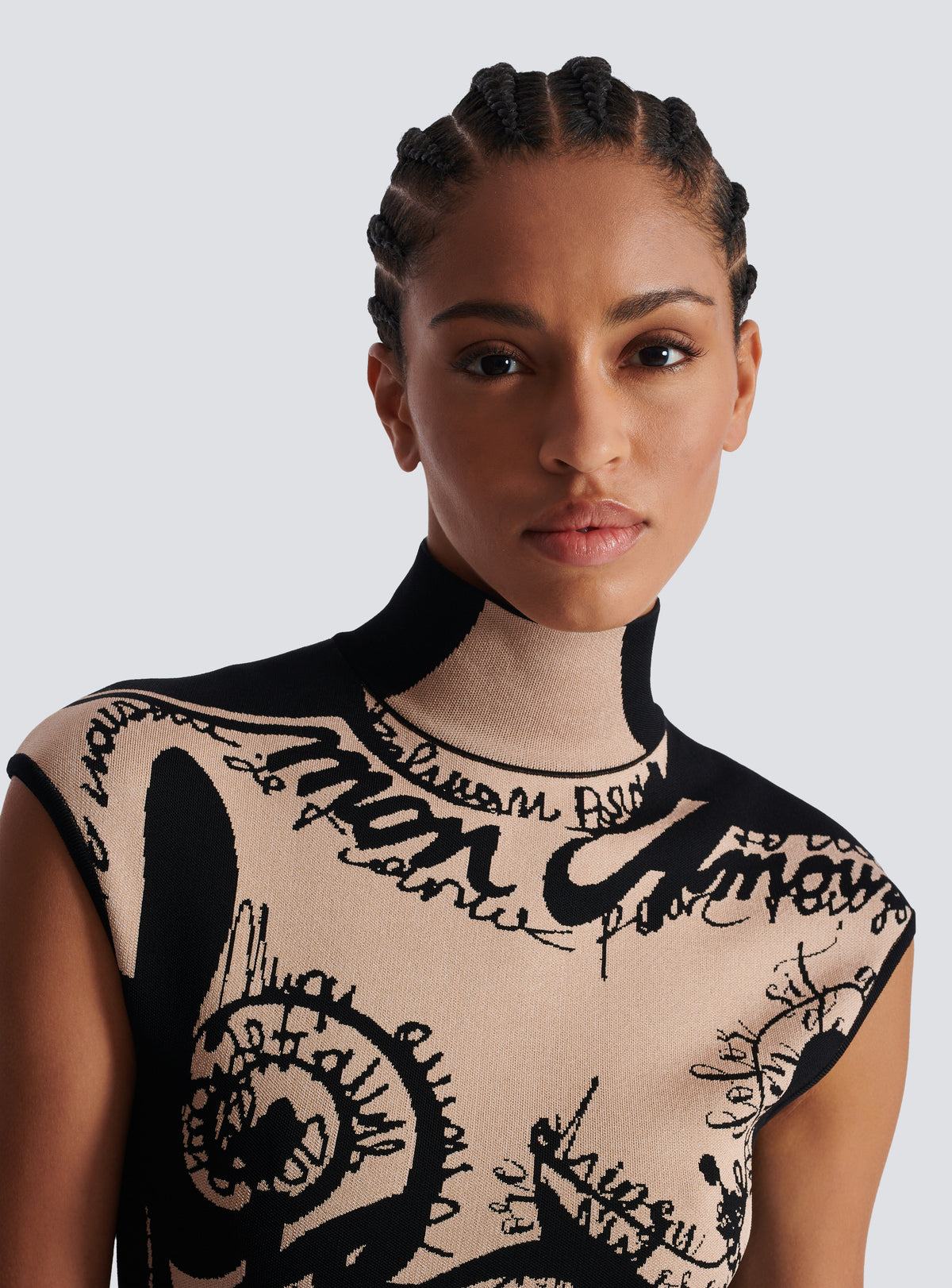Body en maille jacquard à motif trompe-l’œil corps - Nude & Noir