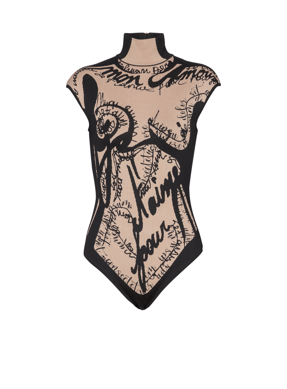 Body en maille jacquard à motif trompe-l’œil corps - Nude & Noir
