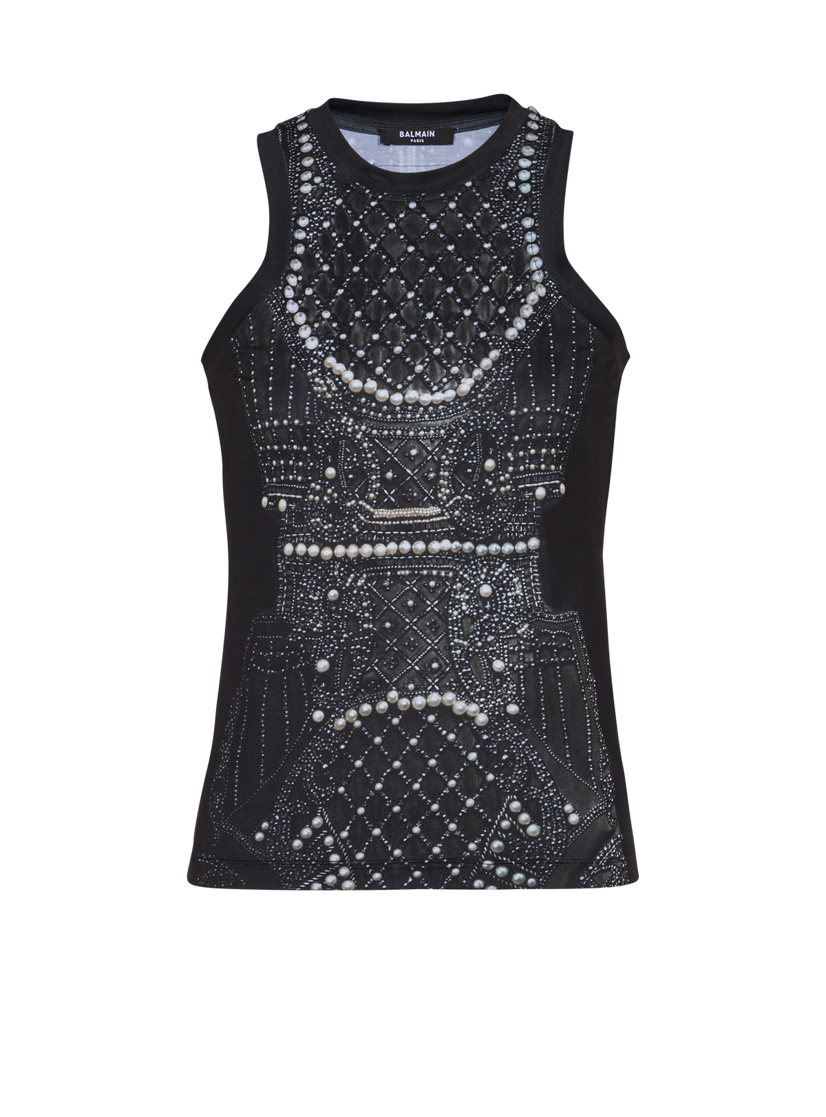 Débardeur fluide imprimé trompe-l'œil broderie - Noir & Blanc
