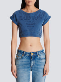 T-shirt court brodé balmain couture - Bleu & Bleu